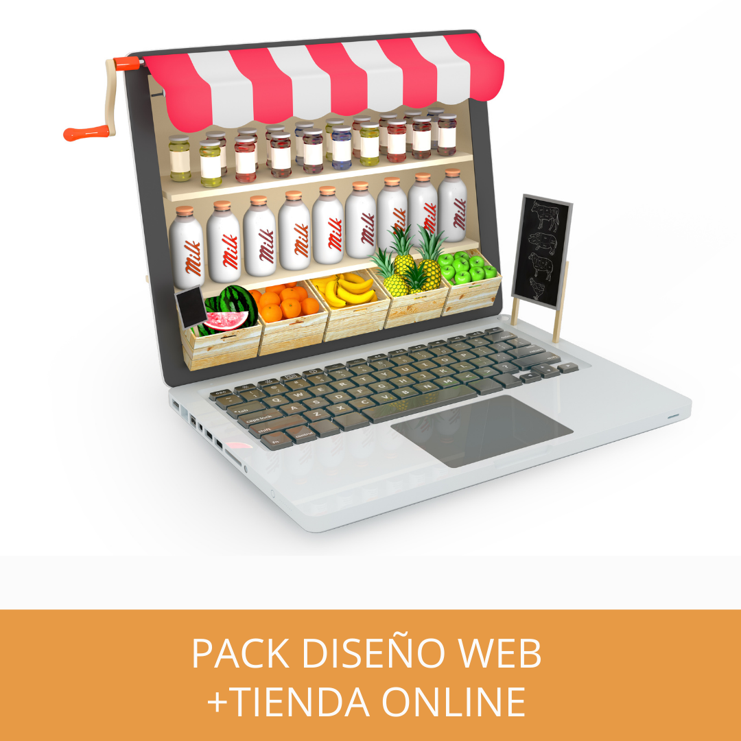 Representa producto para contratar online pack diseño web + tienda online