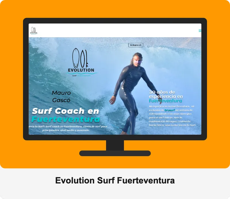Diseño web realizado para Evolution Surf Fuerteventura, Surf Coach.